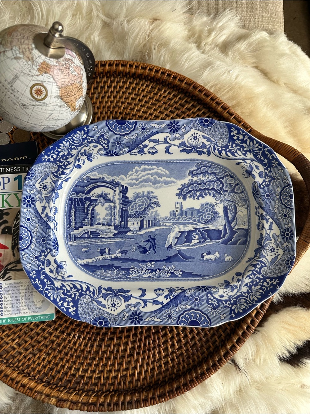 Spode Antique Blue and White Serving Vegetable Oval Rectangle 12.5” Platter